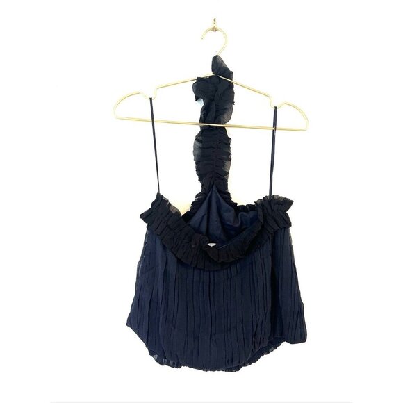 Intermix Ruffled & Pleated Black Chiffon Halter Top Blouse In Size P - Picture 3 of 10